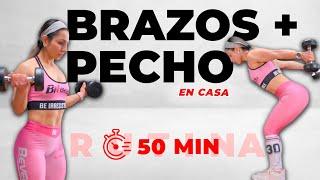 Rutina Definir BICEPS, TRICEPS y Aumentar PECHO con TRISERIES en CASA (50 Min)