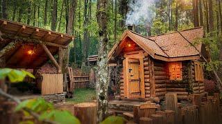 Big house made of logs in the forest. Start to finish