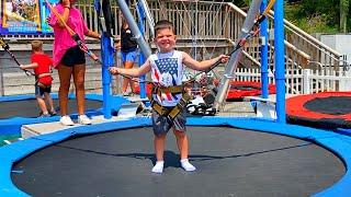 Kids Jumping Trampoline Challenge Family Fun Playtime with Caleb! TRAMPOLINE PARK FOR KIDS!