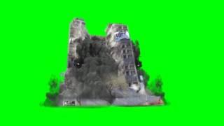 Real building demolition green screen HD