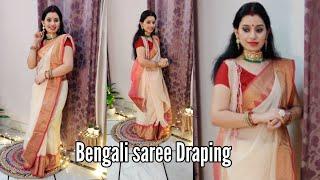 Traditional Bengali Saree Draping Tutorial for Durga Puja | Drape in 5 minutes