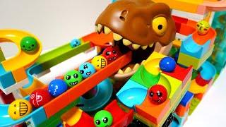 Satisfying Building Blocks Marble Run ASMR Surprise! big tyrannosaurus dinosaur block coaster