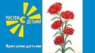 Как нарисовать ГВОЗДИКИ К 9 МАЯ. Рисуем с детьми. How to draw CARNATIONS.