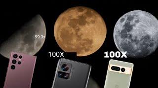 Google Pixel 7 Pro vs Samsung S22 Ultra Vs Moto Edge 30 Ultra Zoom Test on Moon