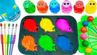 Satisfying Video DIY How To Make Rainbow Baby Sharks in BLACK Forms & Sprunki Slime Lollipop ASMR