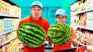 Jason and Alex Grocery Store Watermelon Shopping