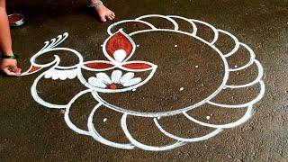 Karthigai deepam villaku mayil kolam| 5*3Karthika masam muggulu| Beautiful diyamuggulu|Superrangoli