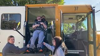 Sam getting off the school bus lift & home from school 10.9.24 @onthatnote