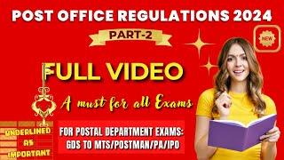 POST OFFICE REGULATIONS 2024 (New): CLASS-2 for GDS to MTS/ Postman/ PA/ IPO Exams: Career Post