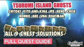 How to: ALL 9 GHOSTS PUZZLES & CHESTS of TSURUMI ISLAND | Genshin Impact