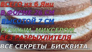 Всего из 6 Яиц в ф 26 см h 7см РУЧНЫМ миксером БЕЗ Разрыхлителя СЕКРЕТ Пышного БИСКВИТА Biscuit