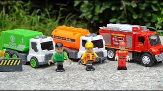 Children’s educational toy cars: oil tankers go to work, fire truck emergency rescue story