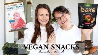 VEGAN SNACKS TASTE TEST | ft. MY MOM!