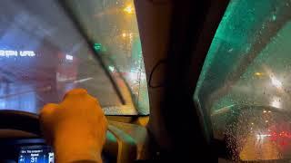 Night uber driving on heavy rain