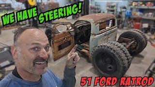 Steering and brakes on our 51 Ford Rat Rod yard art project!