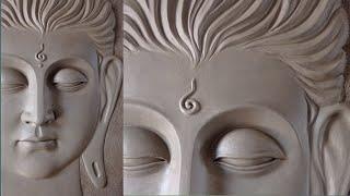 making of Buddha face mural painting with water based clay//3D wall mural painting