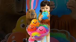 Capybara & Girl Eat Rainbow Slime Friends! Cute Candy Challenge 