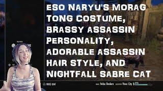 ESO NARYU'S MORAG TONG COSTUME, BRASSY ASSASSIN, ADORABLE ASSASSIN, AND NIGHTFALL SABRE CAT