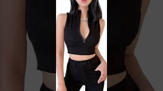 Stylish & Casual Black Crop Top for Women, Girls | Ribbed Cotton Halter Neck |  Black Crop top |