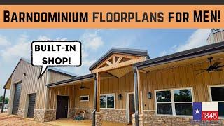 Barndominium floorplans for men - Built-in shops | 1845 Barndominiums