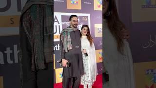 #KubraKhan and #GoharRasheed first public appearance after their wedding at the iftar .