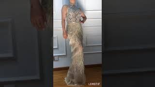 Sexy Nude Halter neck Crystals tassel Pageant Gown