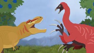 Dinosaurs cartoons battles: Tarbosaurus vs Therizinosaurus | DinoMania