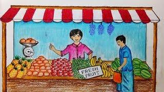 How to draw Fruit seller.Step by step(easy draw)