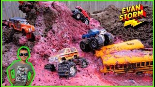 Monster Trucks Lava  Super Chargers Building Dirt Pile Race Track with Dirt Squad