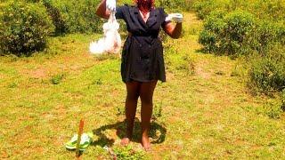 Barefoot Lady Slaughtering Chicken Under Feet