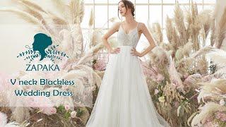 Zapaka Ivory Blackless Wedding Dress Spaghetti Straps A line Bridal Dress