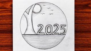 Happy new year drawing 2025 | New year drawing | New year scenery drawing | 2025 drawing easy