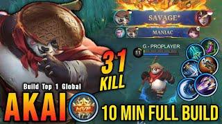 SAVAGE & MANIAC!! 31 Kills Akai 10 Min Full Build - Build Top 1 Global Akai ~ MLBB