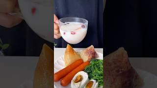 Vlog Breakfast | Bean Paste, Candied Date Zongzi + Cold Spinach + Papaya Milk Tremella Soup