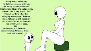 25№ Comics Mother sitting on the Baby's Potty