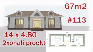 zamonaviy kam harajatli 2xonali 14x4.80 uy proekti