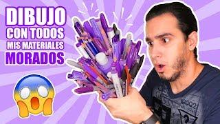 DIBUJO CON TODOS MIS MATERIALES DE COLOR MORADO !! Marcadores, Lapices, Acuarelas, etc HaroldArtist