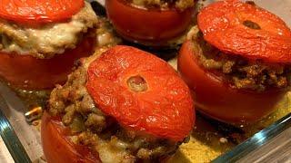 Stuffed Tomatoes w. Ground Meat - Filled Tomatoes w. Mince & Cheese - Recipe # 145