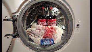 Experiment - Cleaning Blood with Coca Cola and Mentos - in a Washing Machine