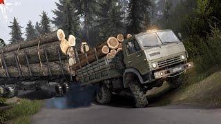 Перегруз на прицепе Лесовоза. КамАЗ 4310. Spintires