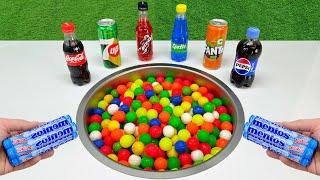 Mini Plastic Balls VS Popular Sodas !!! Coca cola, Fanta, Sprite, Sting, Pepsi, Mentos in the toilet
