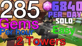 2 Tower Solo Gem Grind /Farm Strat - TDS tower defense simulator