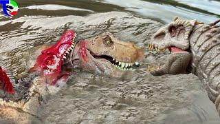 T-REX Vs SPINOSAURUS Vs INDOMINUS Rexy in Danger| Jurassic World