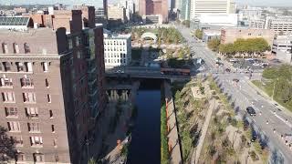 Omaha Nebraska Downtown - Gene Leahy Mall at The RiverFront - Drone - Day - 4k