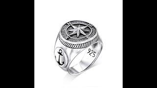 Compass Rose Ring, Mens Signet Ring, Silver Compass Signet Ring, Compass Jewelry