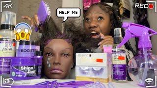 Doing my Mannequin THICK Hair Only using PURPLE products