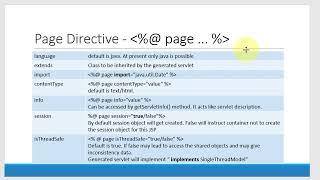 Apache Tomcat - JSP - Servlet -  Directive Page directive Introduction - Video 30