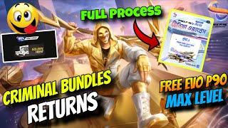 FREE EVO P90 GUN MAX GIVEAWAY EVENT DETAILS|TOP CRIMINAL BUNDLE RETURN UPDATE|NEXT ENTRY ANIMATION