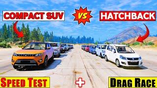 GTA 5 : Indian Compact SUVs Vs Indian Hatchback Cars Top Speed + Drag Race in GTA 5