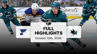 Blues at Sharks | October 10, 2024 | NHL Full Game Highlights